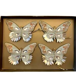 34th & Pine Beaded Butterfly Ornaments Set of 4 Iridescent Pink Holiday Glam NEW
